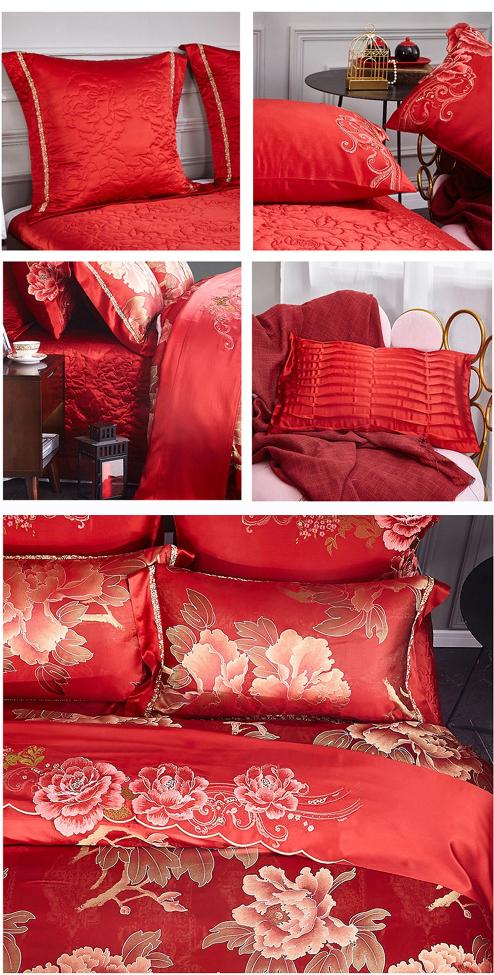 Hsbs005 Four Piece Wedding Set Weighing 100 Silk Bedding Silk Jacquard Yarn Dyed Red Wedding Set Wholesale