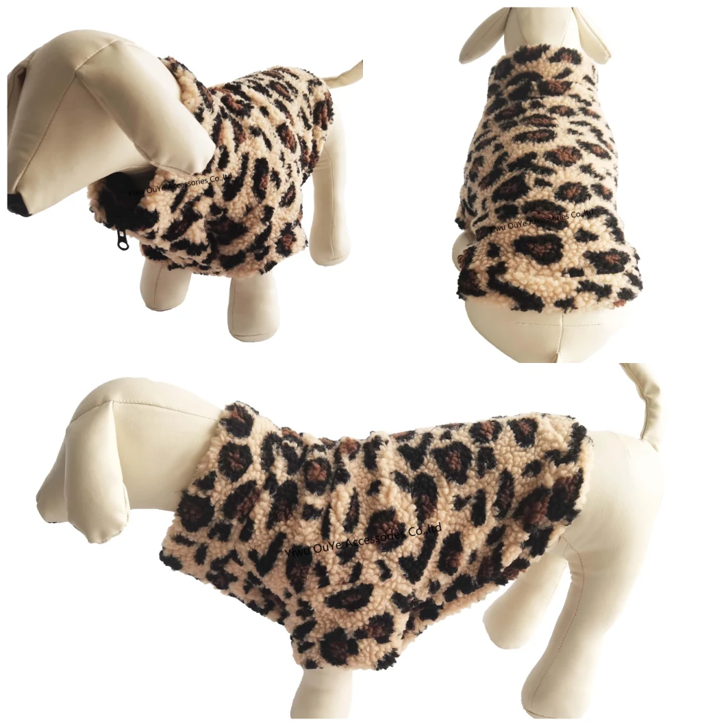 Quality Durable Fashion Zip Lamb Fleece Soft Lined Leopard Dog Winter Coat Clothes Pet Apparel