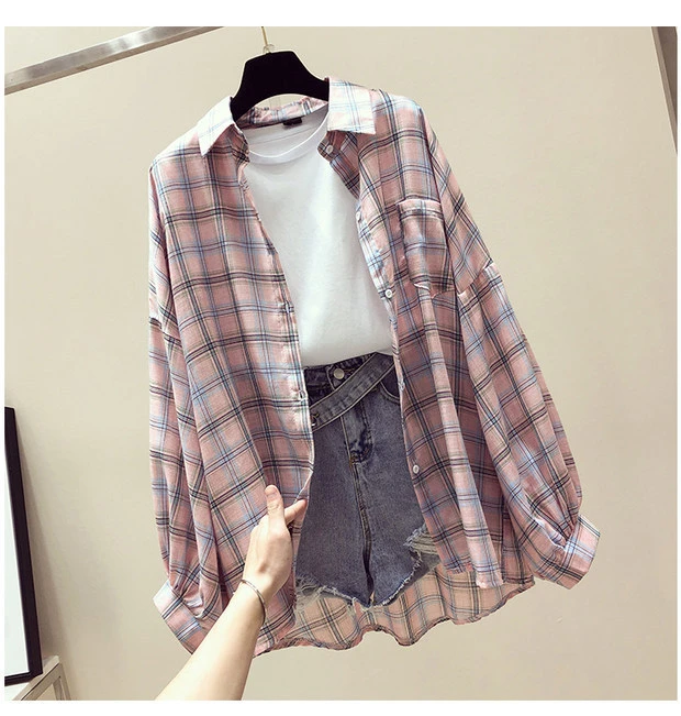 Wholesale Fashion Cheap Price Women Plaid Blouse Ladies Turn-Down Neck Top and Shirt Blouse