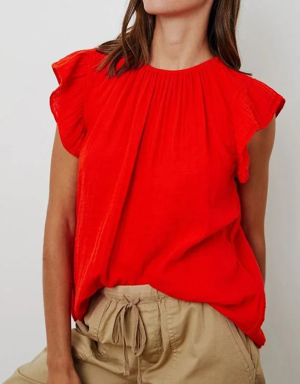 Women′ S 100% Cotton Gauze Flutter Sleeve Blouse