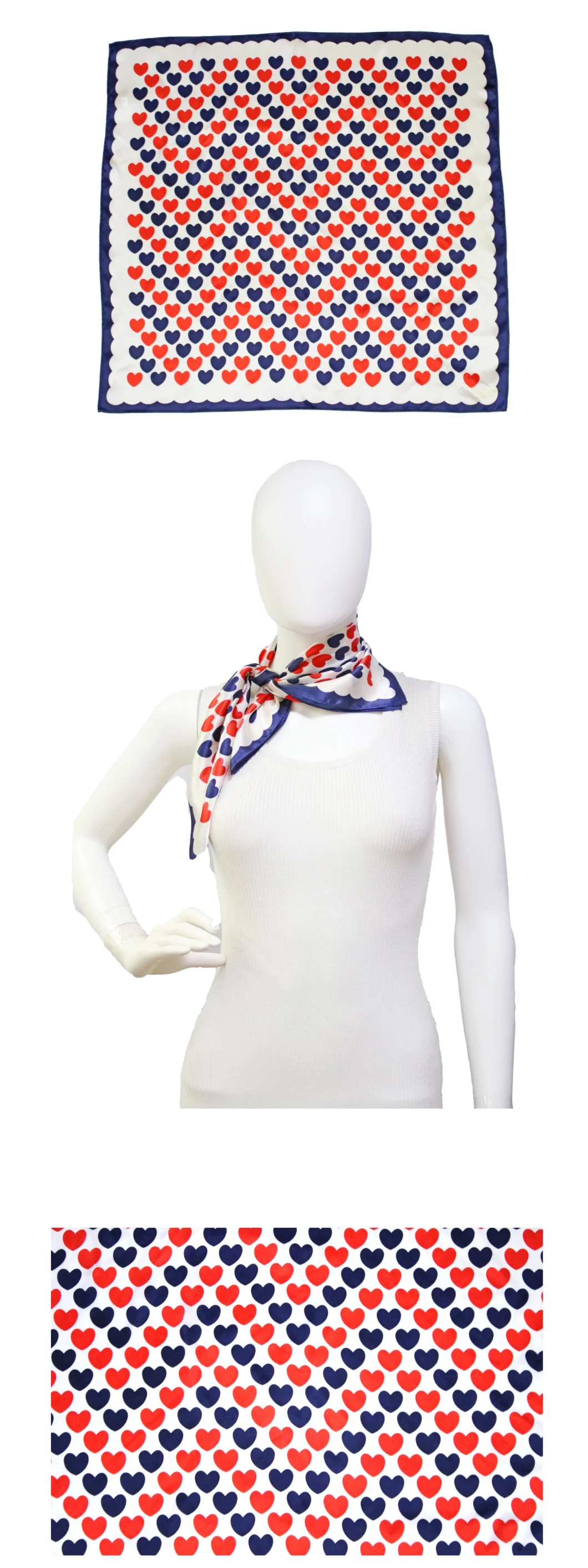 Lady Neckchief Red Blue Hearts Poly Silk Chiffon Hair Scarf Fashion Accessories